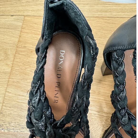 NEW Donald Pliner Seska Braided Black Leather Block Heeled Sandals Size 6 - Picture 4 of 10